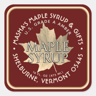 Elegant Gold Leaf Maple Syrup Sticker 1.5" or 3"