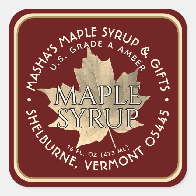 Elegant Gold Leaf Maple Syrup Sticker 1.5" or 3"  (Front)