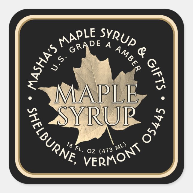 Elegant Gold Leaf Maple Syrup Sticker 1.5" or 3"  (Front)