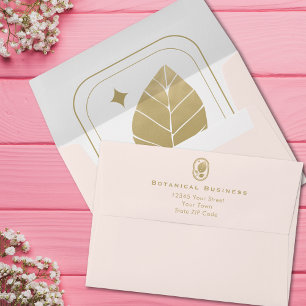 Elegant Gold Leaf Minimal Botanical Soft Pink Envelope