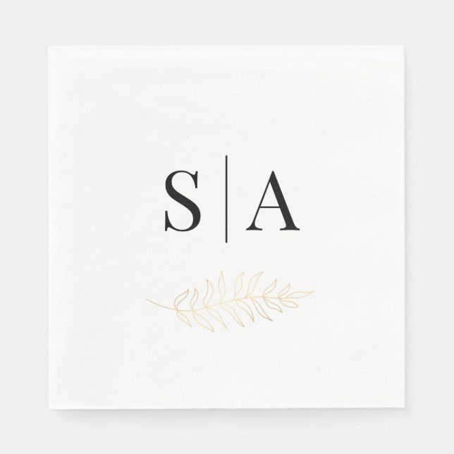 Elegant Gold Leaf Monogram Wedding  Napkins (Front)