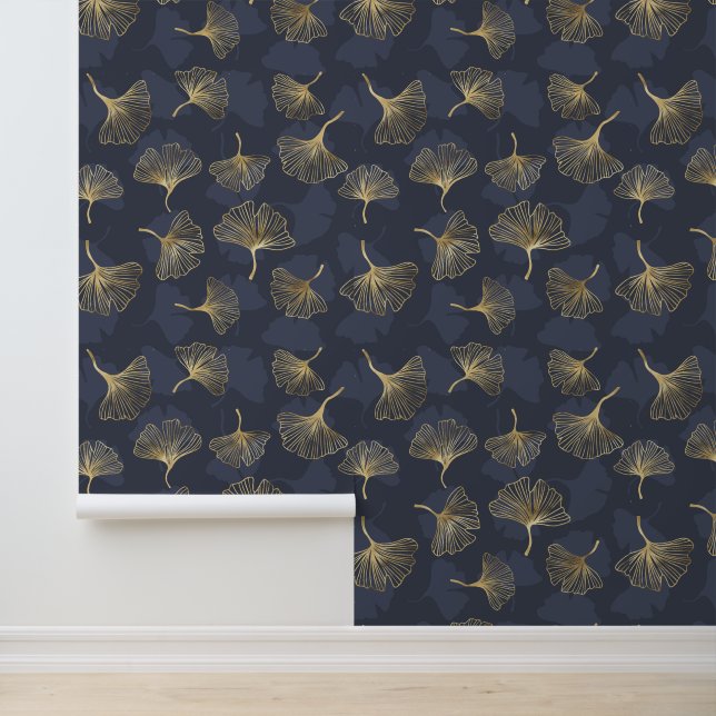Elegant Gold Leaf Pattern Wallpaper (Application)
