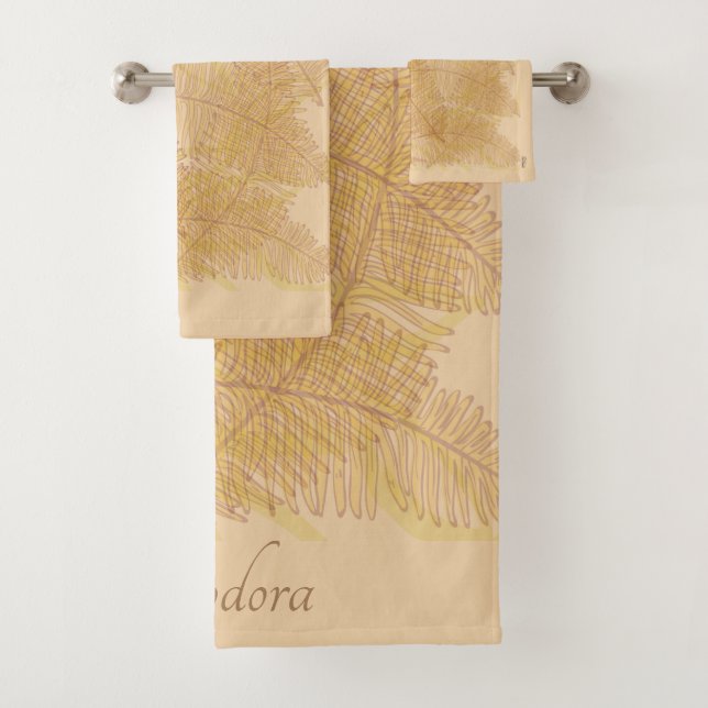 Elegant Gold Leaf Peach Background Bath Towel Set (Insitu)