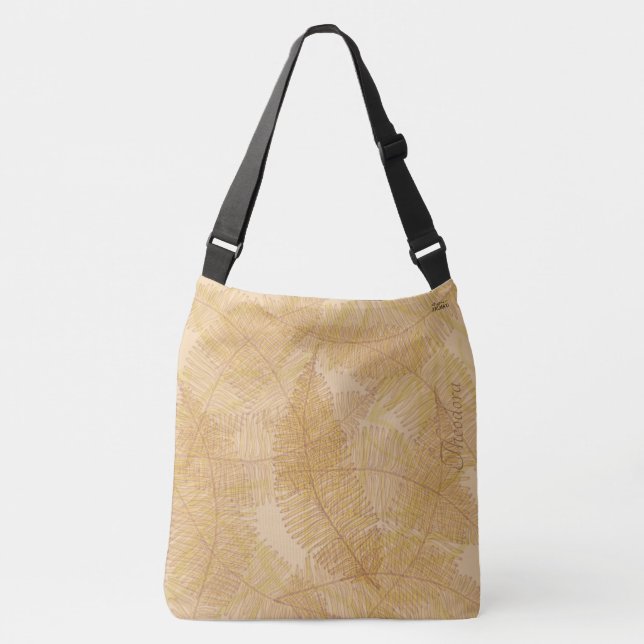 Elegant Gold Leaf Peach Background Crossbody Bag (Front)