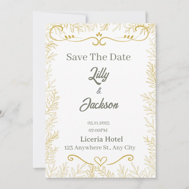 Elegant Gold Leaf Save the Date Card | Modern Wedd (Front)