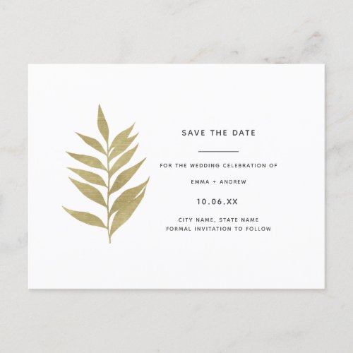 Elegant Gold Leaf Save the Date Invitation Postcard