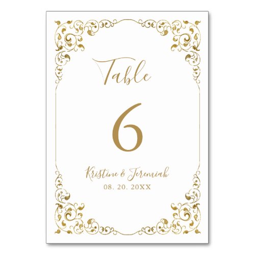 Elegant Gold Leaf Script Wedding Table Number