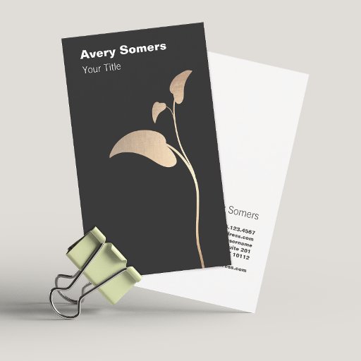 Customizable Elegant Gold Leaf Simple Black Business Card