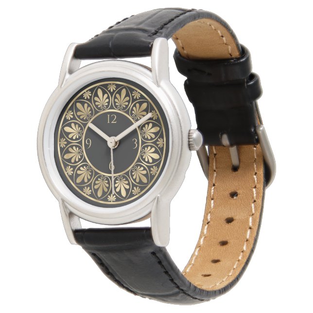 Elegant Gold Leaf Swirl Watch (Angled)