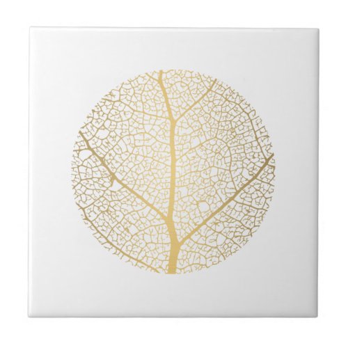 Elegant Gold Leaf Tree Circle Ceramic Tile