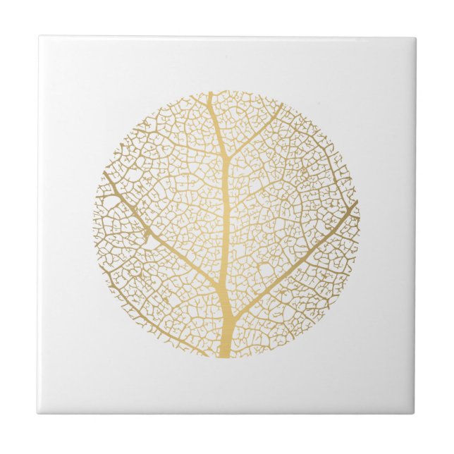 Elegant Gold Leaf Tree Circle Ceramic Tile (Front)