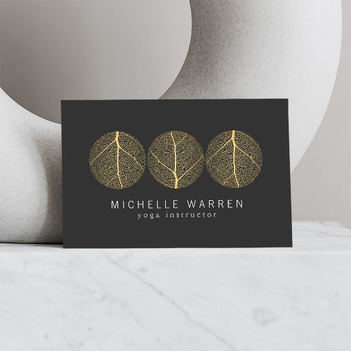 Customizable Elegant Gold Leaf Trio Logo on Dark Gray Business Card
