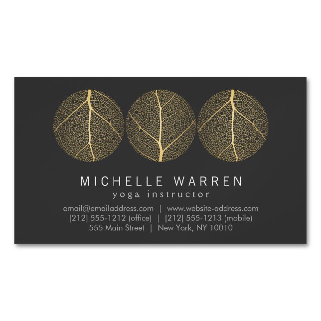 Elegant Gold Leaf Trio Logo on Dark Gray Business Card Magnet (Front)