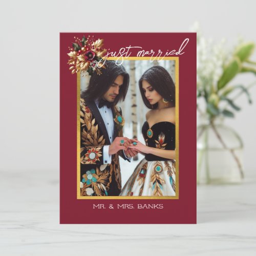 Elegant Gold Leaf Wedding Photo Thank You Card
