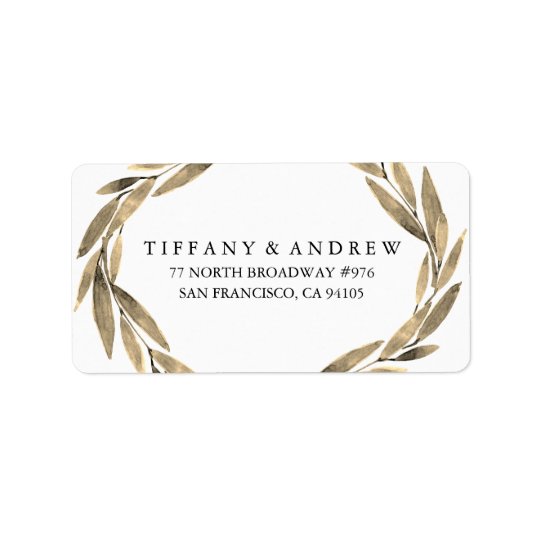 Elegant Gold Leaf Wreath Wedding Address Label