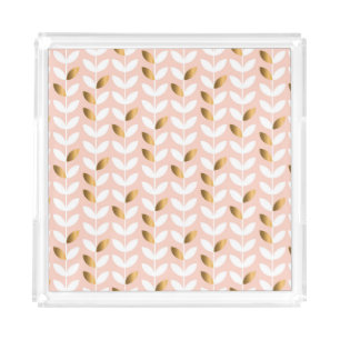 Elegant Gold Leafs: Rosy Vintage. Acrylic Tray