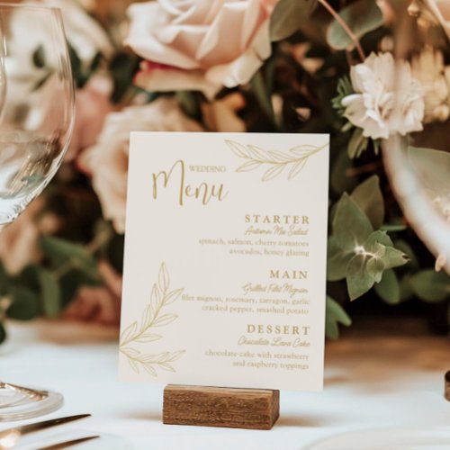 Elegant Gold Leave with Script Wedding Menu Card