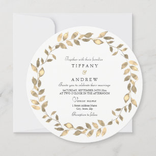 Elegant Gold Leave Wreath Modern Wedding Invite