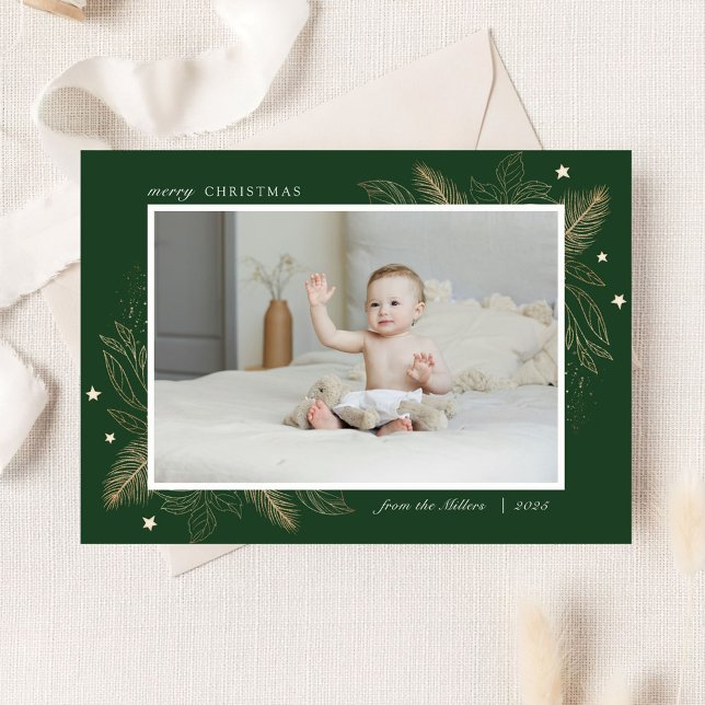 Elegant Gold Leaves 2 Photo Christmas Family Card (Creator Uploaded)