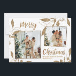Elegant Gold Leaves 2 Photo Collage Christmas Card<br><div class="desc">Elegant, Modern White and Gold Botanical Leaves 2 Photo Collage Merry Christmas Holiday Greeting Card. This festive, whimsical two (2) photo on front holiday card template features a pretty photo collage, faux gold foil botanical leaves, winterberries and says Merry Christmas! The „Merry Christmas” greeting text is written in a beautiful...</div>