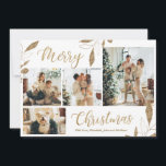 Elegant Gold Leaves 4 Photo Collage Christmas Card<br><div class="desc">Elegant, Modern Gold and White Botanical Leaves 4 Photo Collage Merry Christmas Holiday Card. This festive, mimimalist, whimsical four (4) photo holiday card template features a pretty photo collage, faux gold foil botanical leaves, winterberries and says Merry Christmas! The „Merry Christmas” greeting text is written in a beautiful hand lettered...</div>
