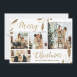 Elegant Gold Leaves 4 Photo Collage Christmas Card<br><div class="desc">Elegant, Modern Gold and White Botanical Leaves 4 Photo Collage Merry Christmas Holiday Card. This festive, mimimalist, whimsical four (4) photo holiday card template features a pretty photo collage, faux gold foil botanical leaves, winterberries and says Merry Christmas! The „Merry Christmas” greeting text is written in a beautiful hand lettered...</div>