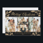Elegant Gold Leaves 4 Photo Collage Christmas Card<br><div class="desc">Elegant, Modern Gold and Black Botanical Leaves 4 Photo Collage Merry Christmas Holiday Card. This festive, mimimalist, whimsical four (4) grid photo collage holiday card template features a pretty photo collage, faux gold foil botanical leaves, winterberries and says Merry Christmas! The „Merry Christmas” greeting text is written in a beautiful...</div>