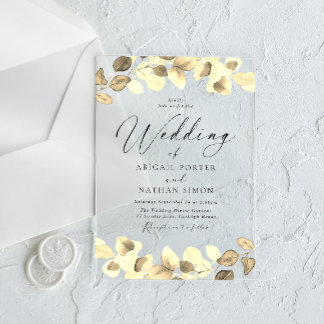 Elegant Gold Leaves All Seasons Wedding  Acrylic Invitations