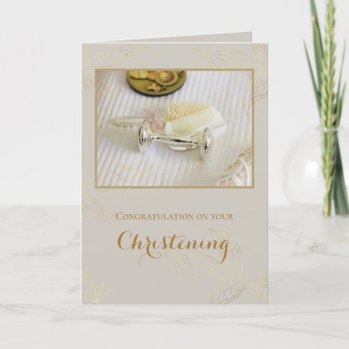 Elegant Gold Leaves BaptismChristening Photo Card