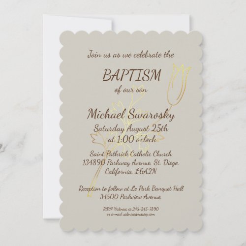 Elegant Gold Leaves BaptismChristening Photo Flat Invitation