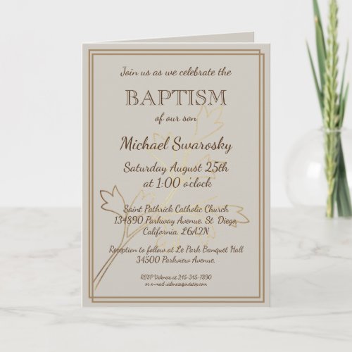 Elegant Gold Leaves BaptismChristening Photo Invitation