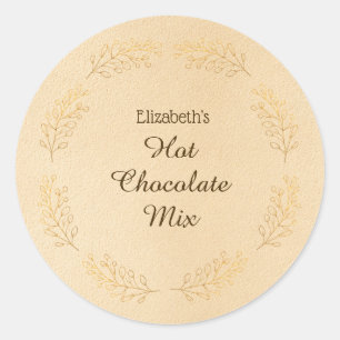 Elegant Gold Leaves Brown Christmas Hot Cocoa Mix  Classic Round Sticker