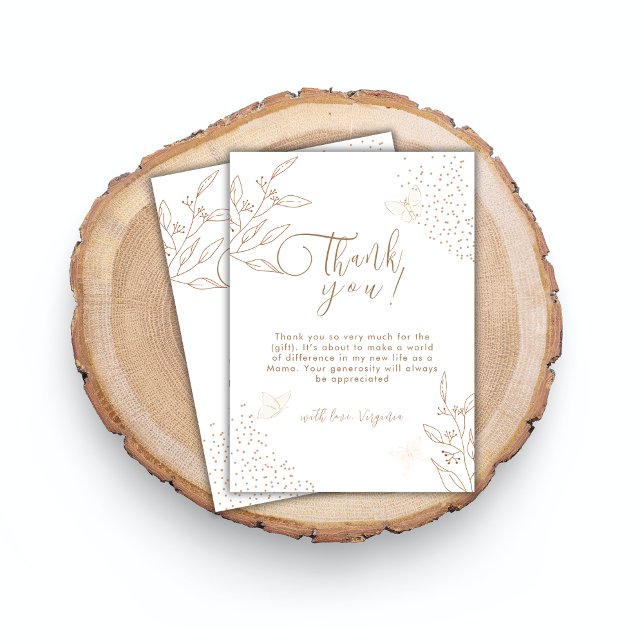 Elegant Gold Leaves Butterfly Baby Shower  Thank You Card (Elegant Gold Leaves Butterfly Baby Shower Thank You Card)