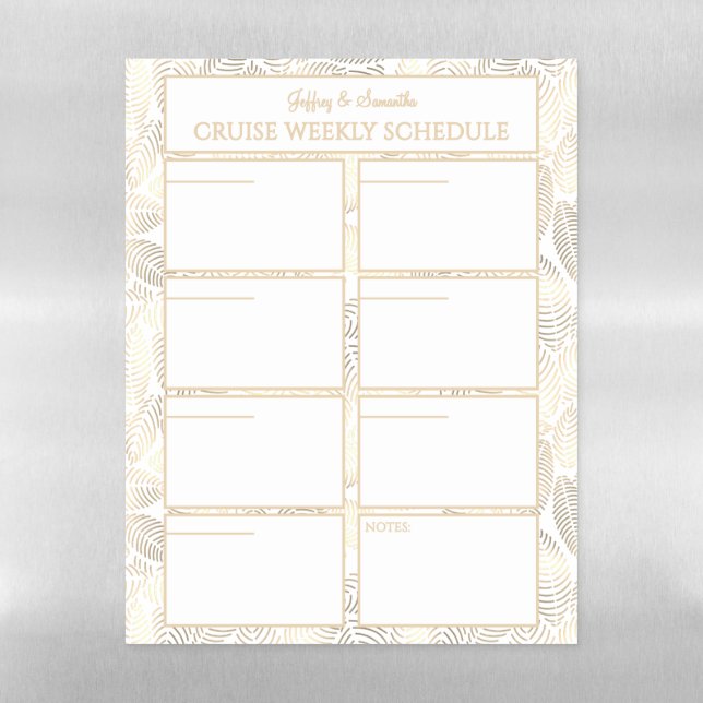 Elegant Gold Leaves Custom Cruise Weekly Schedule Magnetic Dry Erase Sheet (Vertical)