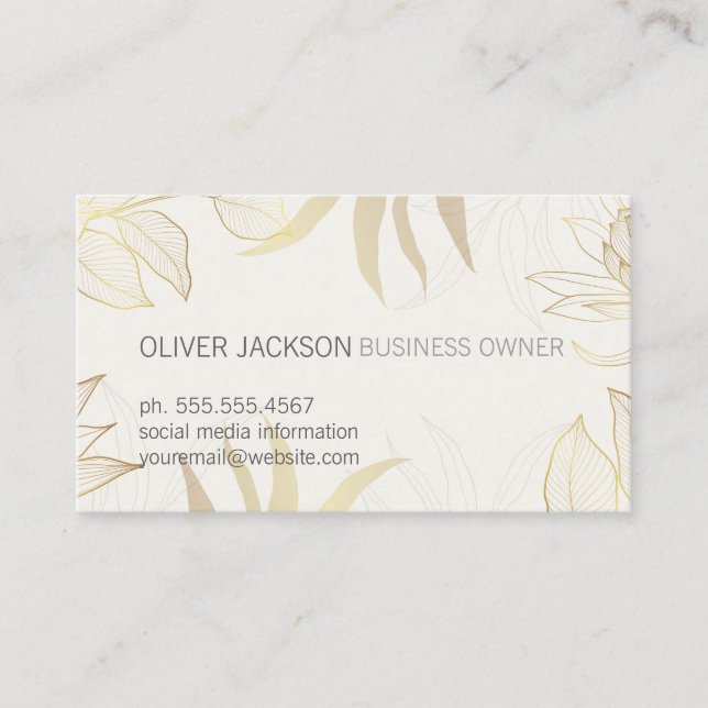 Elegant Gold Leaves Illustration  Business Card (Front)