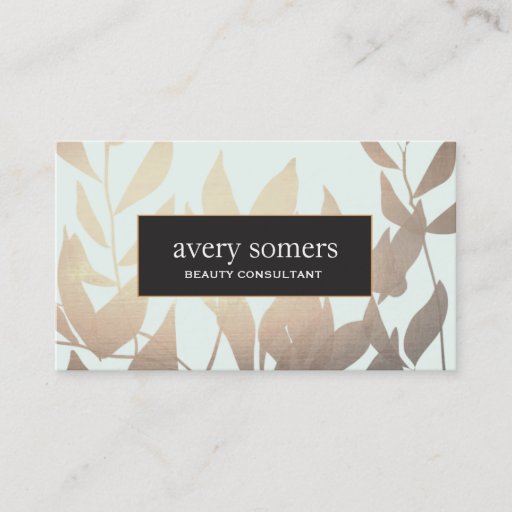 Customizable Elegant Gold Leaves Modern Beauty Salon Business Card Templates