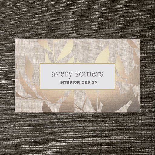 Customizable Elegant Gold Leaves Modern Interior Design Beige Business Cards