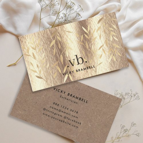 Elegant Gold Leaves Modern Monogram Artist Business Card