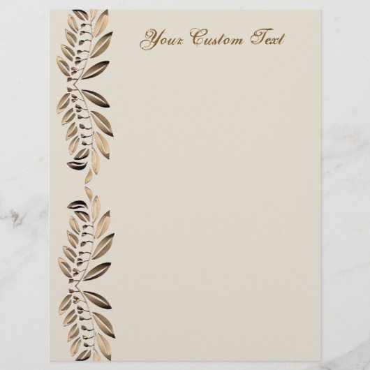 Elegant Gold Leaves On Vines Border Custom Paper (Front)