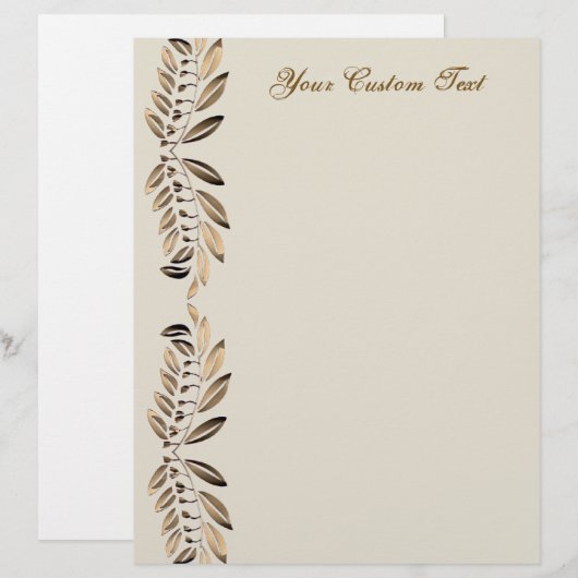 Elegant Gold Leaves On Vines Border Custom Paper (Front/Back)