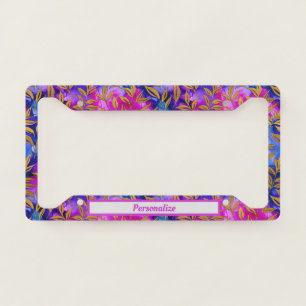 Elegant Gold Leaves Purple Blue Pattern License Plate Frame