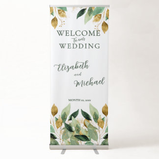 Elegant Gold Leaves Retractable Wedding Banner