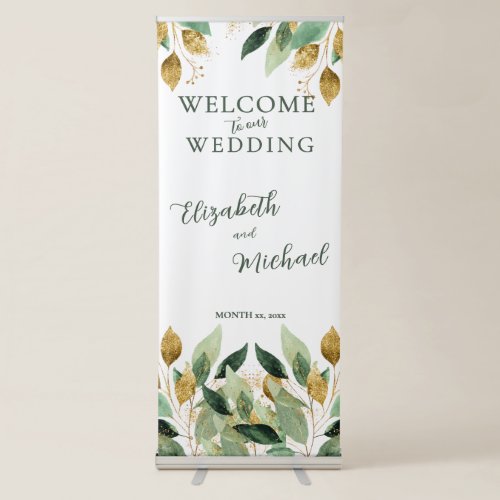 Elegant Gold Leaves Retractable Wedding Banner