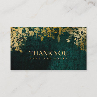 Elegant Gold Leaves Velvet Green Thankyou Card