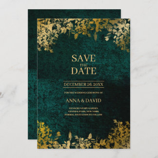 Elegant Gold Leaves Velvet Save The Date Wedding Invitation