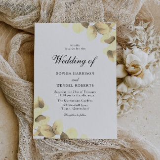 Elegant Gold Leaves Watercolor Modern Wedding Invitation