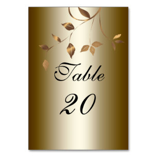 Elegant Gold Leaves Wedding Table Number