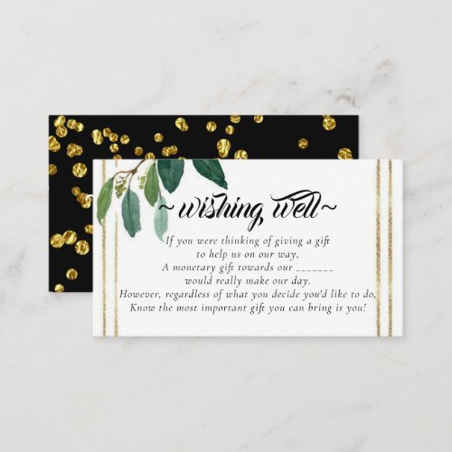 Elegant Gold Leaves Wishing Well for Wedding Enclosure Card