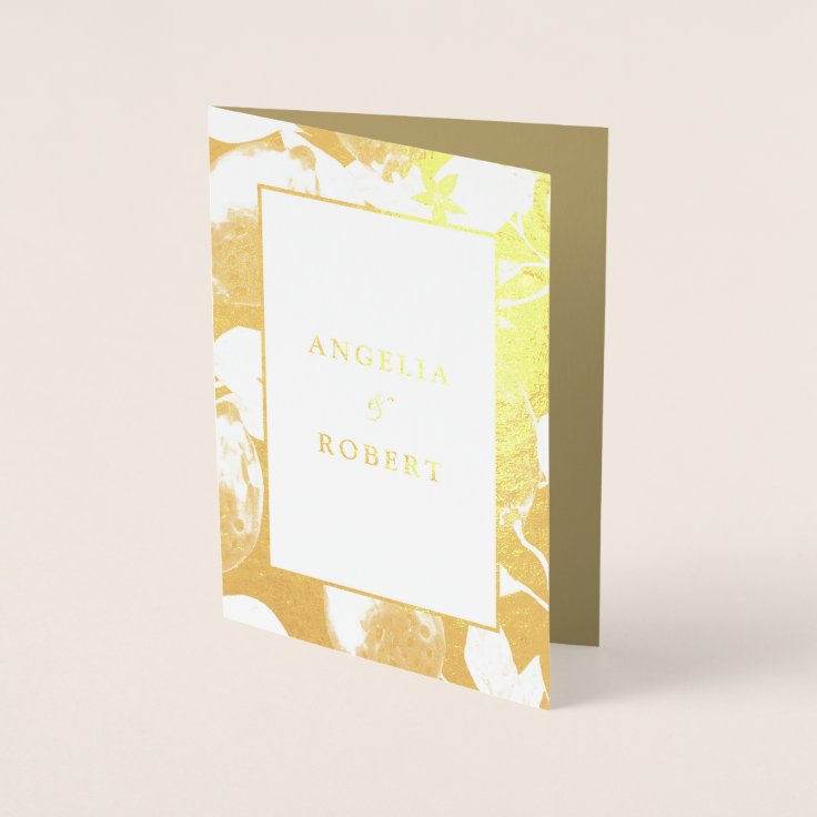 Elegant Gold Lemons & Foliage Wedding Real Foil Card | Zazzle