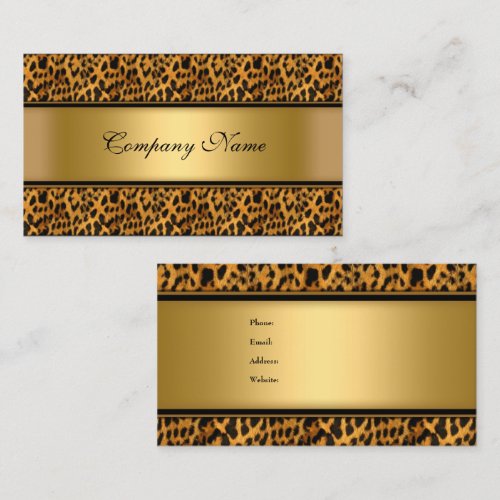 Elegant Gold Leopard Animal Print Business Card Template